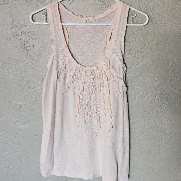 J. CREW Blush Pink Sleeveless Rushed Tank Top with Clear Sequins SIZE S - Picture 1 of 8
